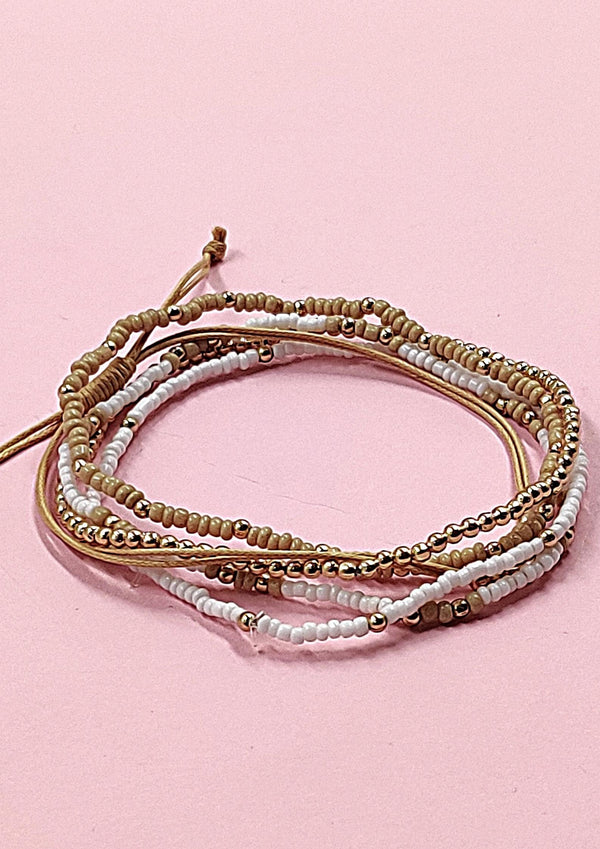 Stacking Stretch Bracelet Set (JB- 9167) Gold Beige